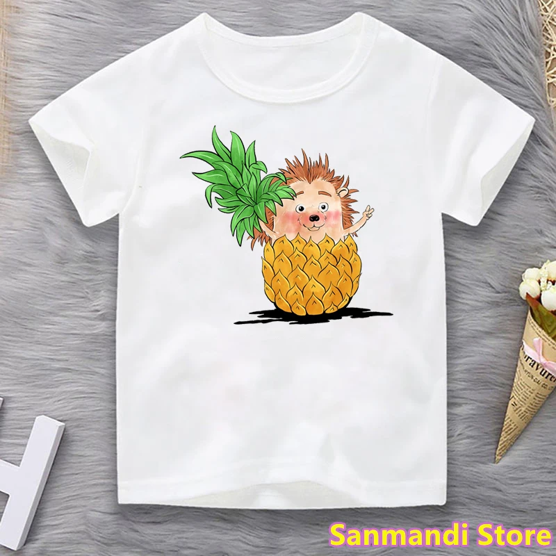 

New Arrival 2021 Funny Kids Clothes Hedgehog Love Pineapple Animal Print Tshirt Girls/Boys Harajuku Shirt Tumblr Tops Tee Shirt