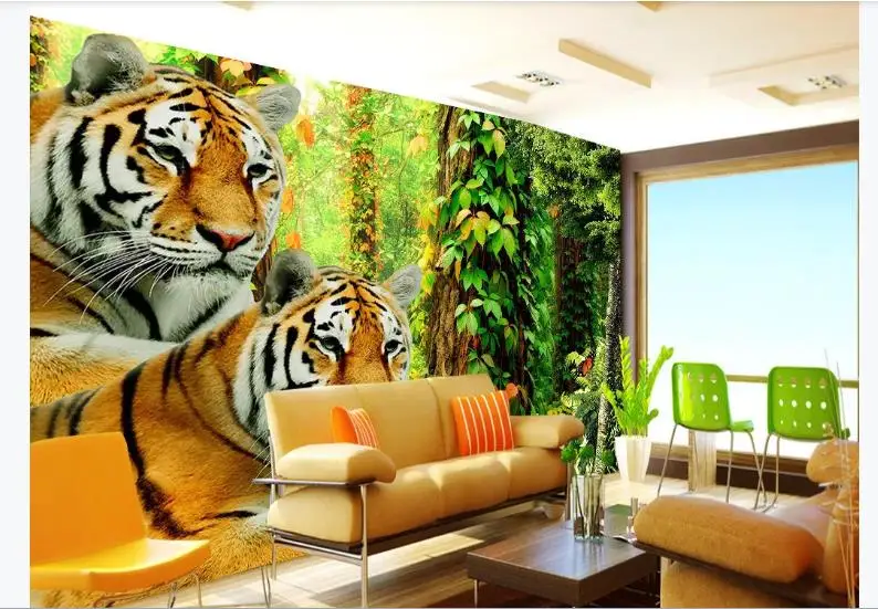 Дизайнерские обои с изображением леса и тигра современные модные детские