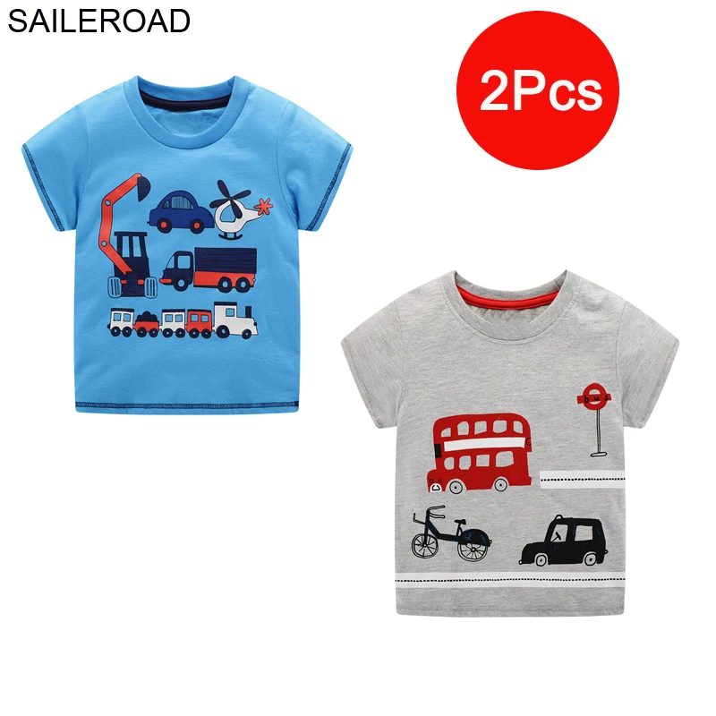 SAILEROAD 2 шт. Мультфильм Автомобили Мальчики Футболки для Детская Одежда Животных