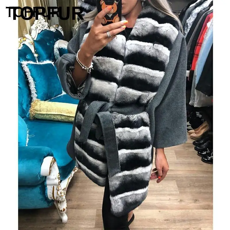 Женское меховое пальто TOPFUR теплая шуба из натуральной кожи с длинным мехом