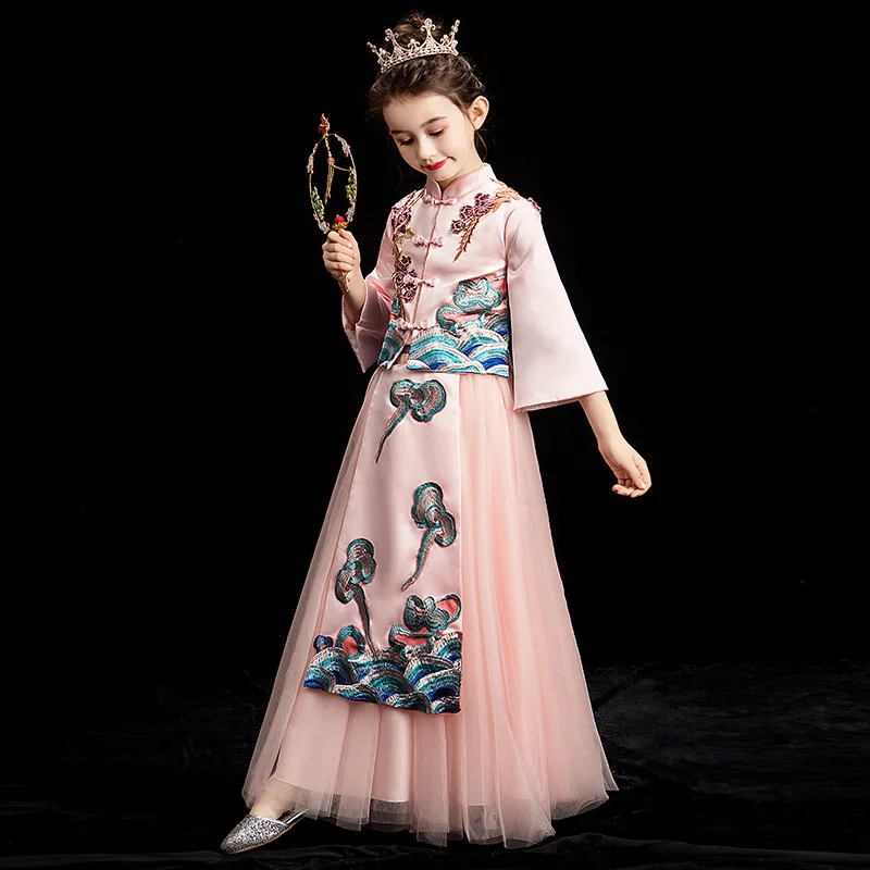 

Костюм ханьфу в китайском стиле для девочек, традиционная одежда с вышивкой, длинное этническое платье, винтажная вечеринка, волшебный древ...