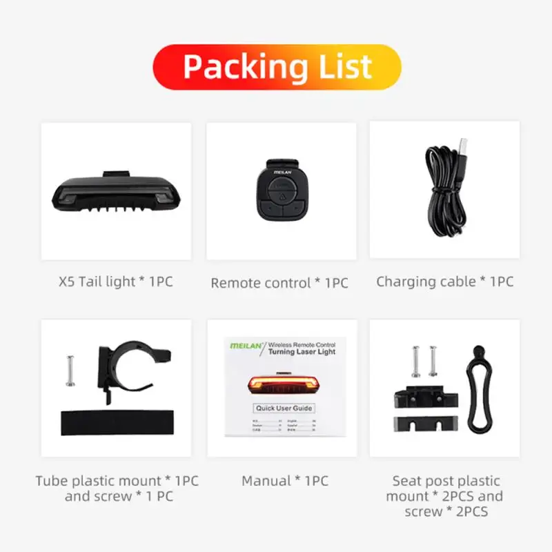 

MEILAN X5 Bike Brake Rear Light Flash Tail Light Bicycle Wireless Remote Control Turning Light Cycling Laser Safety Line Lights