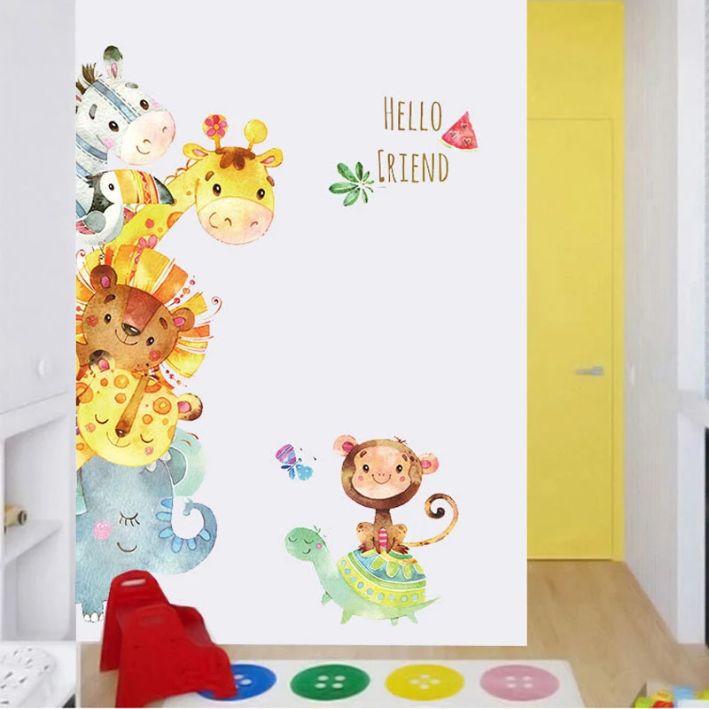 

Hand Paint Style Cartoon Door stickers Animal Wall Stickers for Kids RoomArt Design Decorative Stickers Wall Decals Home Decor