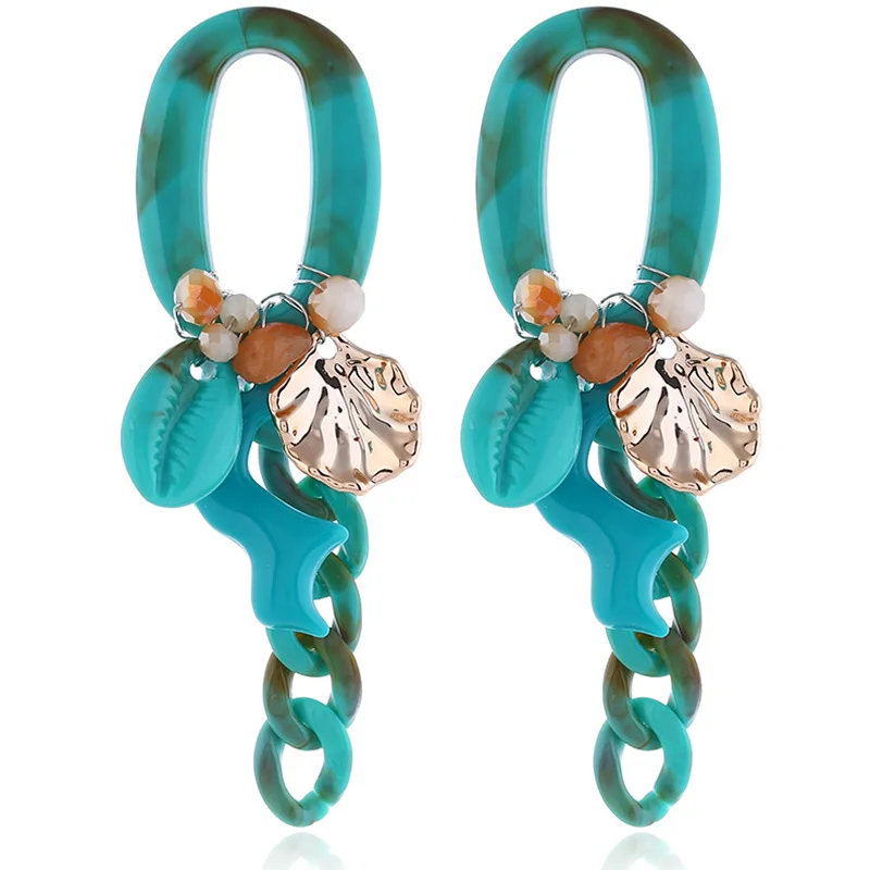 C Blue Boho Цветок Для женщин мотаться себе серьги смоленая оболочка коралловый слоев серьги винтажная Этническая биж - Окраска металла: C Blue
