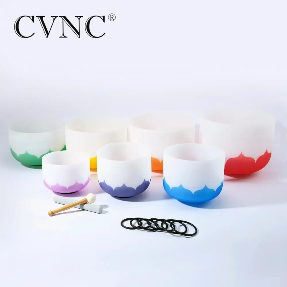 CVNC Набор из 7 шт. "-12" Note CDEFGAB с дизайном лотоса чакра Матовый Кварцевый Поющая чаша