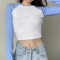 new autumn 2021 womens long sleeved sexy color casual female clothing solid color navel bearing y2k oversized t shirt for women