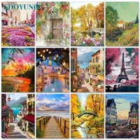 sdoyuno 60x75cm oil paint by numbers tower scenery diy painting by numbers on canvas landscape number painting home decor