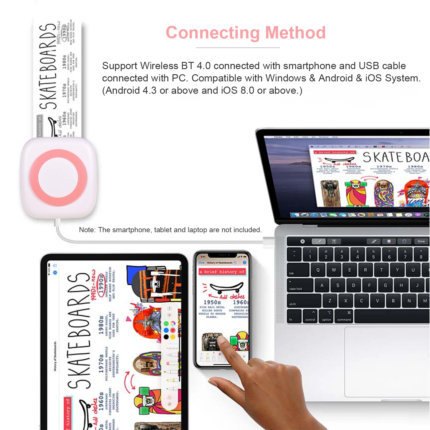 Портативный 57 мм Мгновенный мобильный принтер мини карманный BT беспроводной
