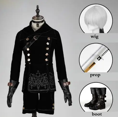 Set C NieR Automata jorha NO.9 type S маскарадные костюмы 9S Униформа топ+ брюки+ сумка+ перчатки+ ожерелье+ тени для век парик меч сапоги обувь - Цвет: Set C