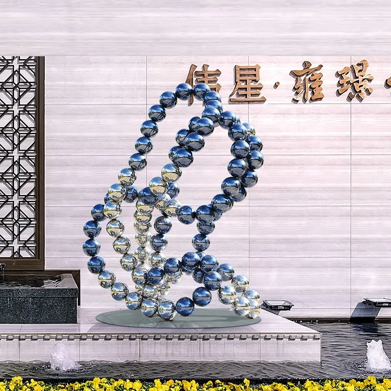 

Outdoor 304 stainless steel large-scale floor-to-ceiling sculpture sales office square metal sphere creative abstract art instal