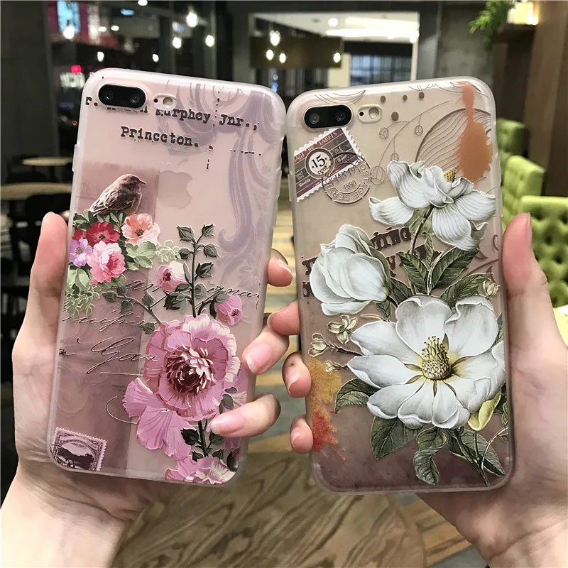 

Luxury phone case for iphone xr x xsmax xs 7 8 6s 5s silicone apple etui for iphone 7 8 6 plus 3D Emboss flowers patterned funda