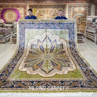 yilong 8x11 handmade silk persian rug green unique design tabriz carpet ywx171a