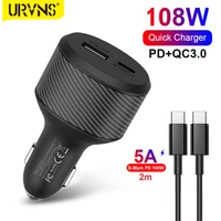 urvns 108w usb c laptop car charger pd 90w 65w 60w 45w for macbook hp dell laptops car charger vehicle dc 12v 24v auto adapter