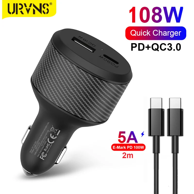 Автомобильное зарядное устройство URVNS 108 ВТ USB C PD 90 Вт 65 60 45 для MacBook HP Dell