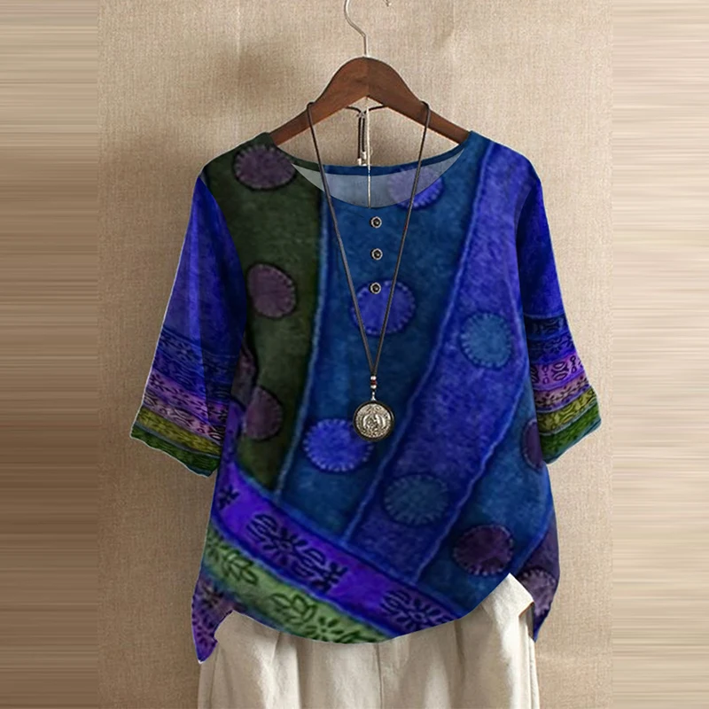 Блузка женская с цветочным принтом модный Повседневный пуловер круглым вырезом