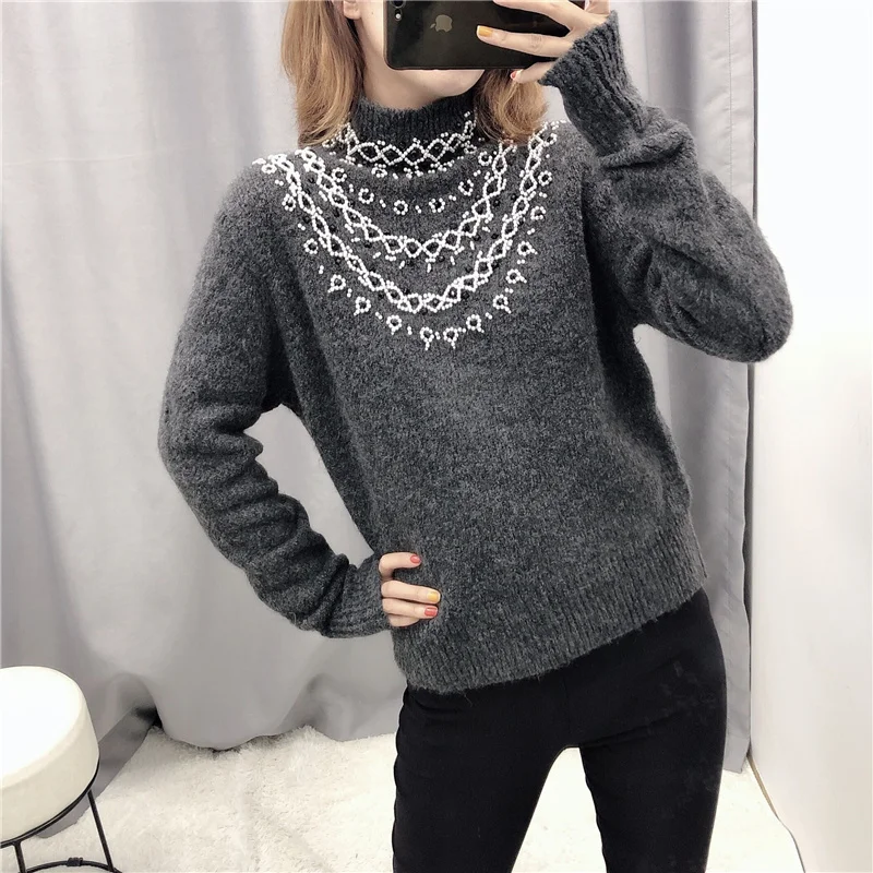 Новинка 2019 зима искусственный жемчуг теплый толстый женский свитер-пуловер