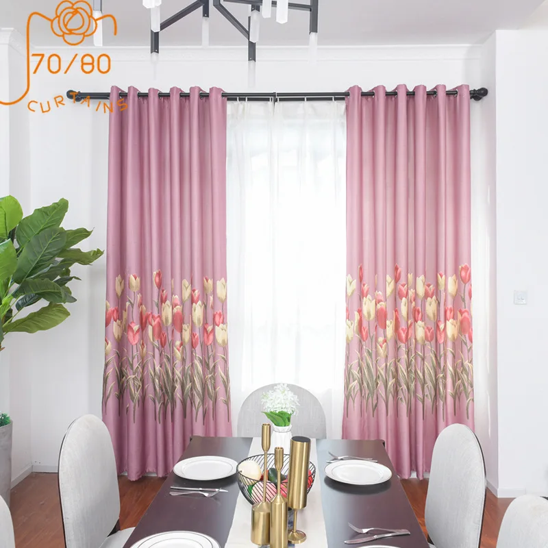 American Tulip Jacquard Blackout Curtains for Bedroom Living Room Balcony Custom Finished Partition Curtain