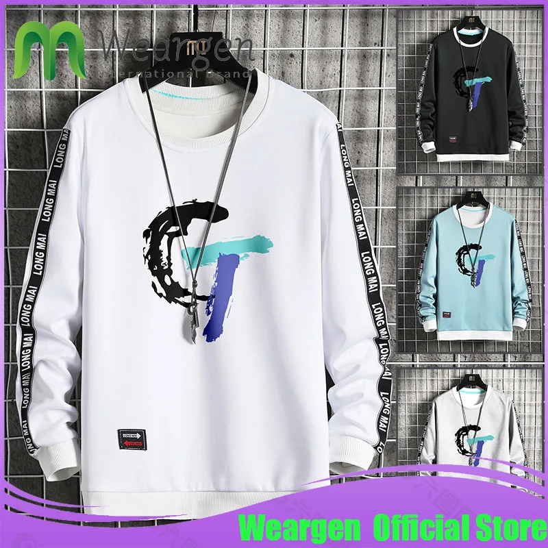 

Weargen Men Sweatshirts Casual Round Collar Long Sleeve Hoodies men Fashion Pullover Hoody Tops male Sweatshirt WY3069