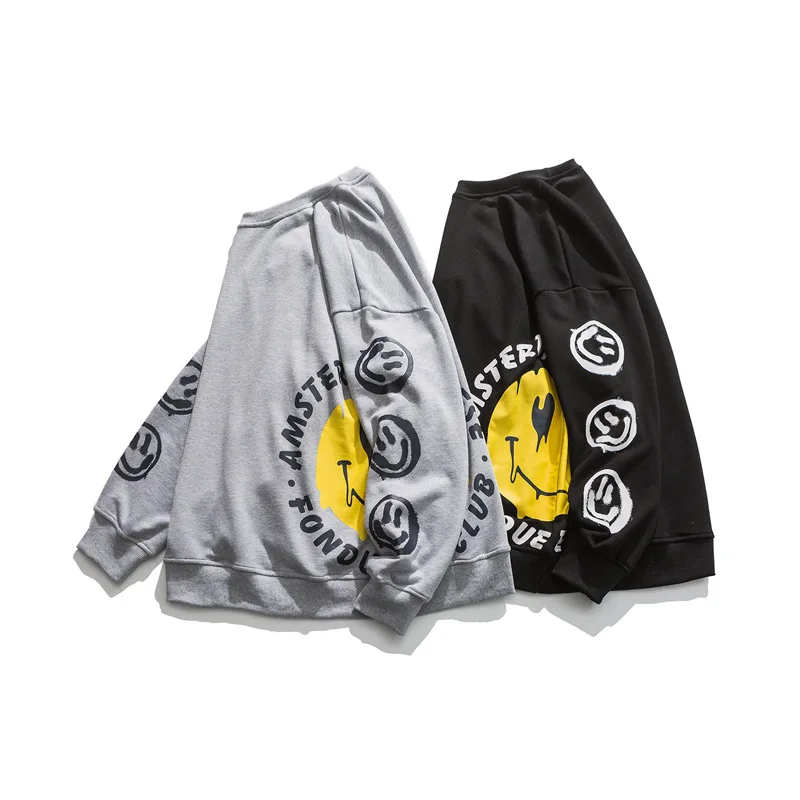 

Not Valuable 2020 Autumn New Smiley Face Printed Hoodie Men's Loose Fashion Brand Japanese Couple's Jumper Fashion