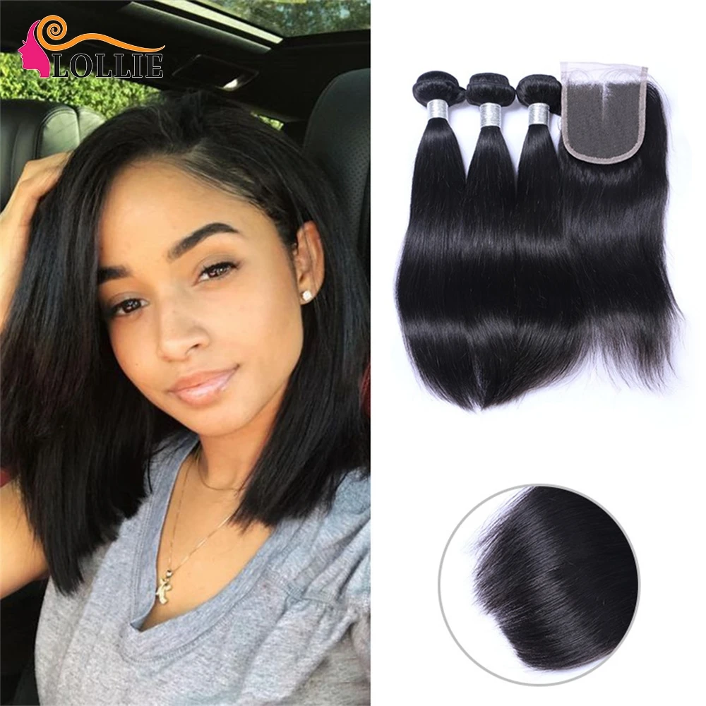 Индийские прямые человеческие волосы Lollie не Реми пряди застежкой 4x4 черные сы с