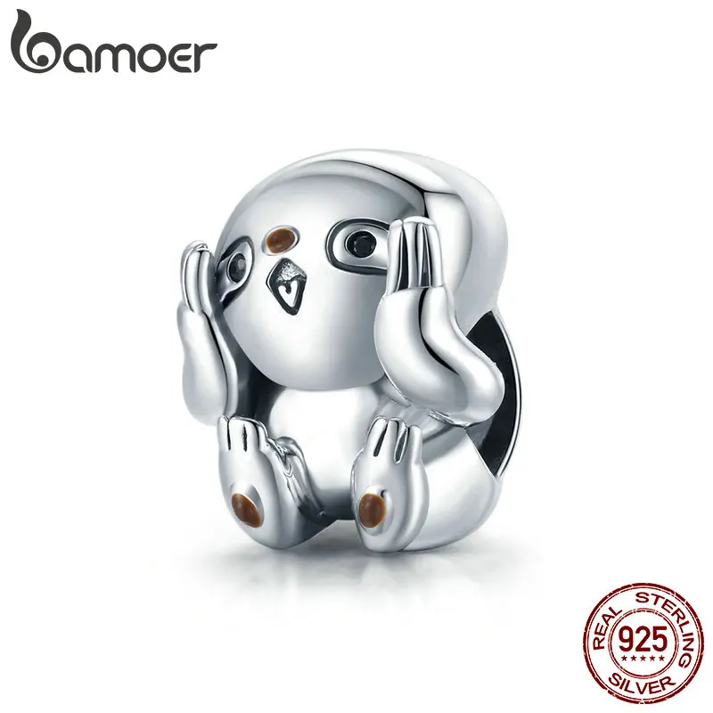 

bamoer Authentic 925 Sterling Silver Jewelry make Cute Sloth CZ Charm for Original Silver Beads Bracelet & Bangle DIY SCC1698