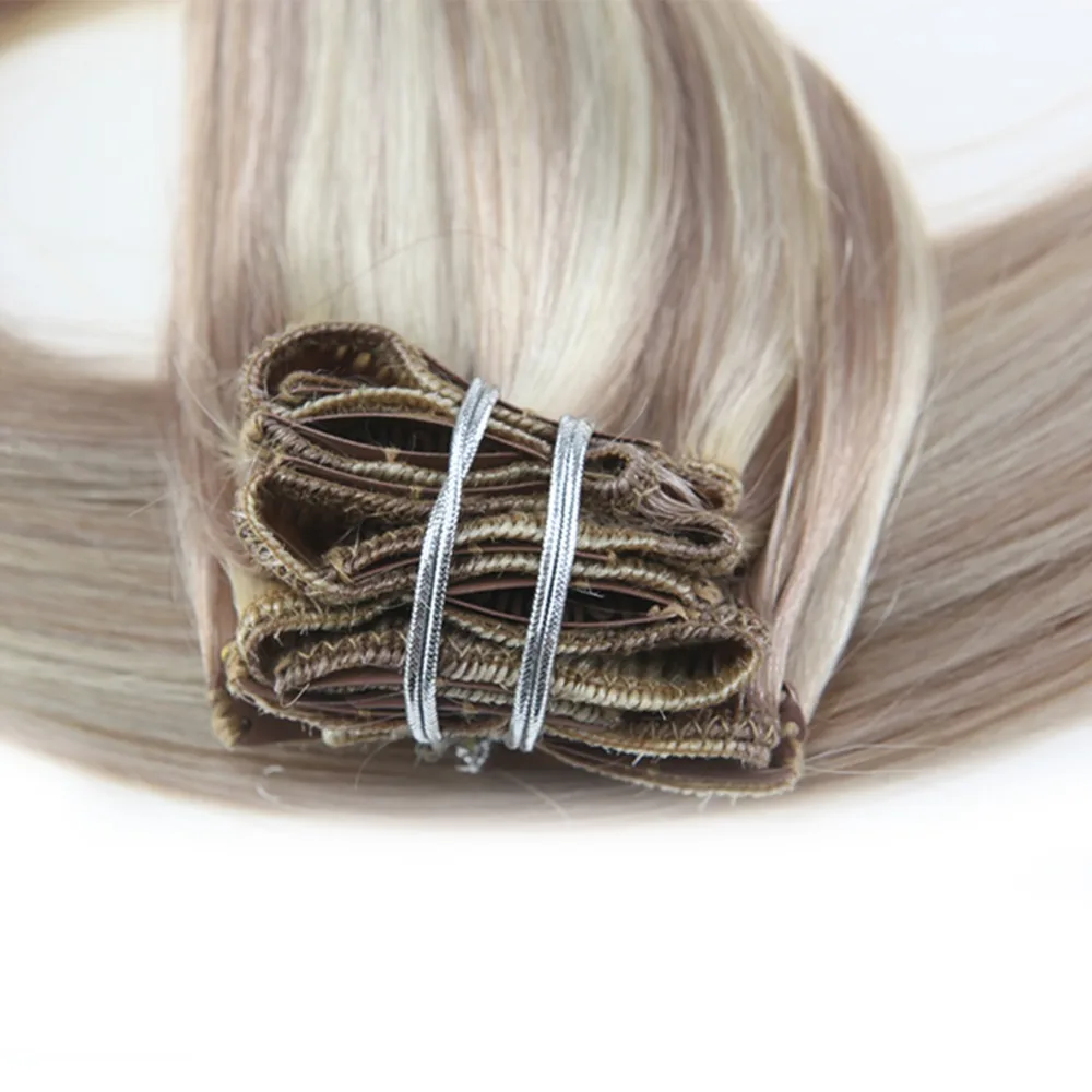 Moresoo 100 г волосы для наращивания на заколках, человеческие волосы Remy блонд# P18/613 на всю голову, 7 шт. 16-24 дюйма, бразильские волосы