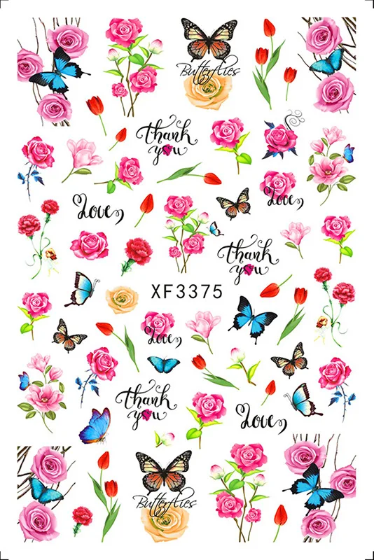 

3D разнообразие Цвета и формы Роза Цветок Стикер искусства ногтя Имитационные наклейки весенний цветок украшения Аксессуары