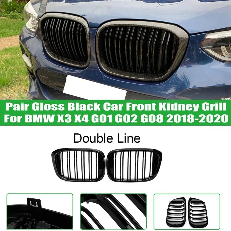 

Передняя решетка радиатора для-BMW X3 G01 2018-2021X4 G02 2019-2021 (двойные планки ABS глянцевый черный X3 гриль, X4 гриль)