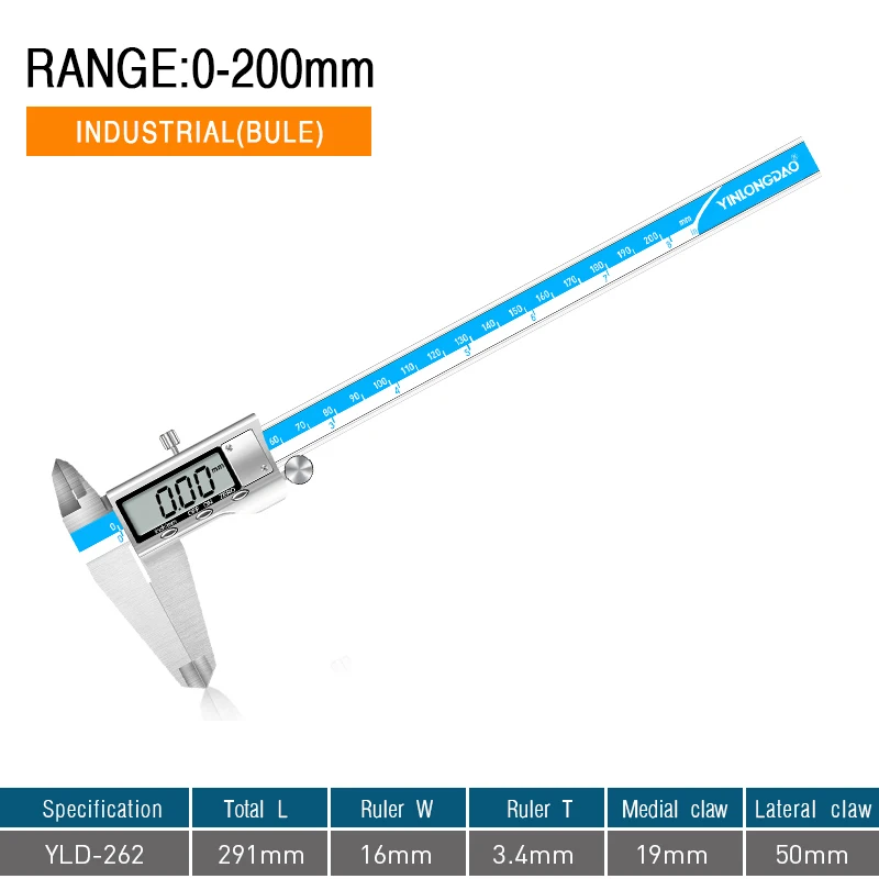 1PC 0-200MM 261 0-150 мм/200 мм/300 мм цифровой дисплей из нержавеющей стали штангенциркуль 1/64 фракции/мм/дюйма ЖК Электронный штангенциркуль водонепроницаемый IP54 - Цвет: 1PC 0-200MM 261