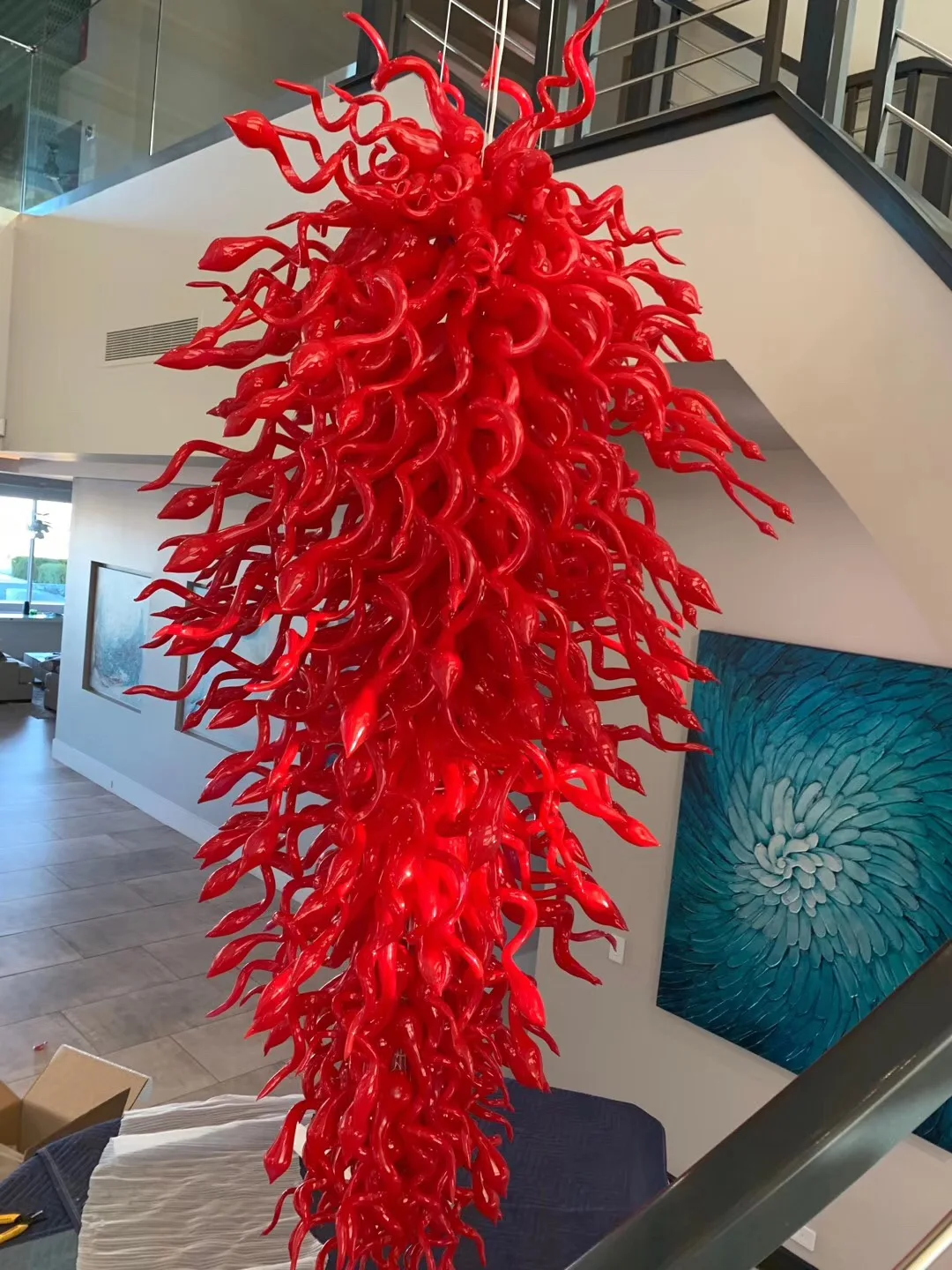 売る 現代大シャンデリア階段チフリースタイルムラーノガラスシャンデリアled Lustres照明器具階段スパイラルランプ