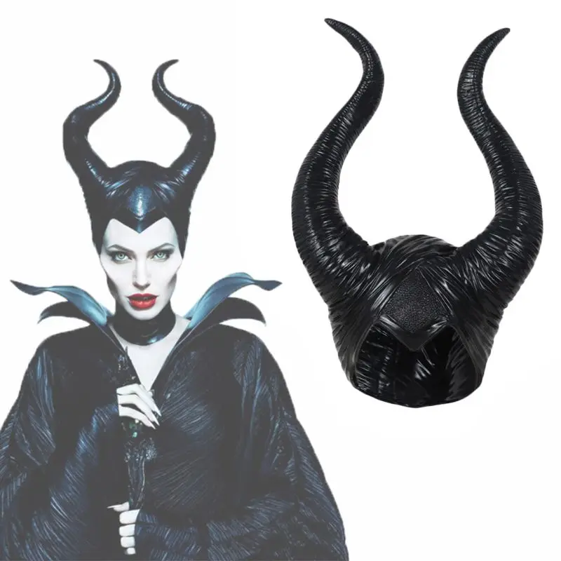 Хэллоуин латексный головной убор шапка черные длинные рога злая королева ведьма