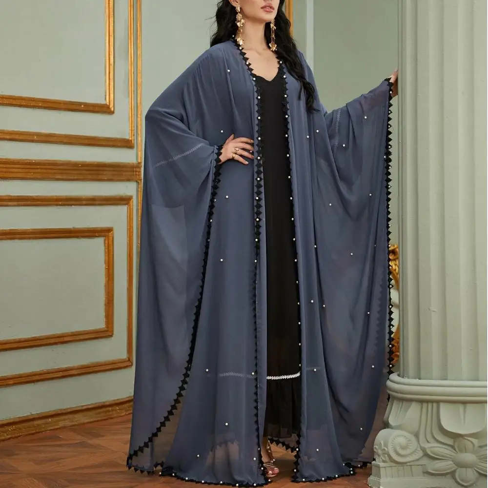 

Для женщин мусульманский Бисер Дубай Farasha кимоно Абаи открытой передней арабских Турция Кафтан свободное платье Вечерние вечернее платье м...