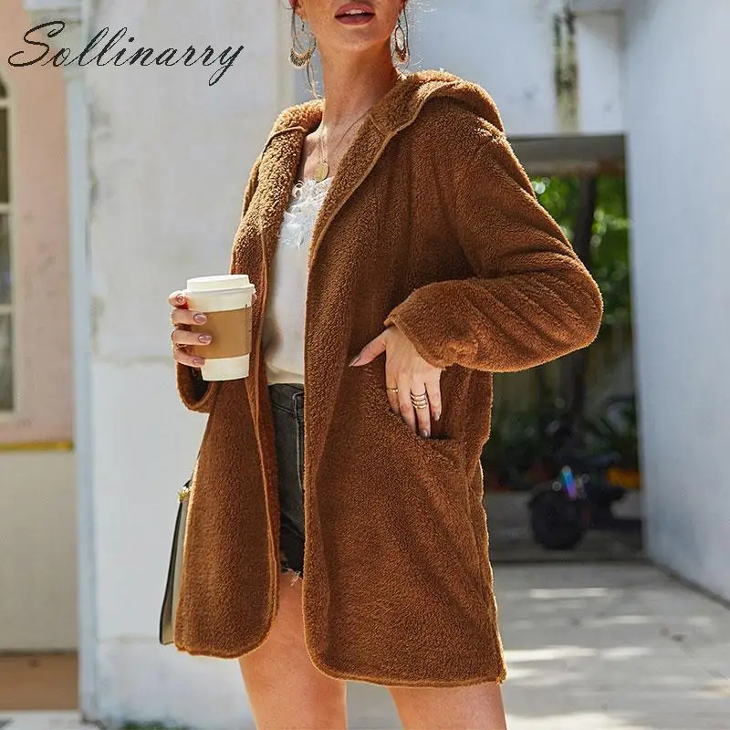 Sollinarry шикарные лохматые зимние пальто куртка женская с длинным рукавом