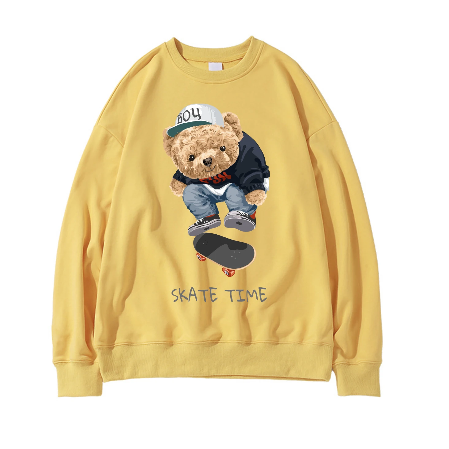 

21SS Womens Popular Cool Bear Printed Casual Streetwear Street Fashion Female Casual Hip Hop Harajuku High Street Sweatshirts