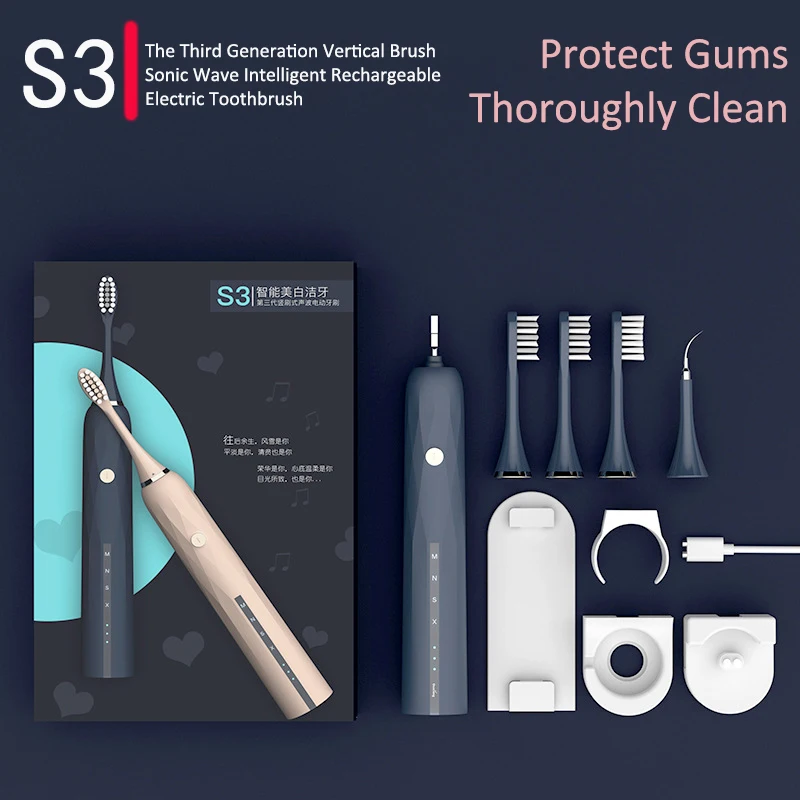 Электрическая зубная щетка S3 с таймером 4 режима зарядка от USB|Электрические