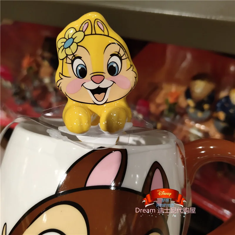 Taza de cer&aacute;mica de doble cara con cuchara, cute flower, chestnut, squirrel, chititi, Shanghai Disney-3