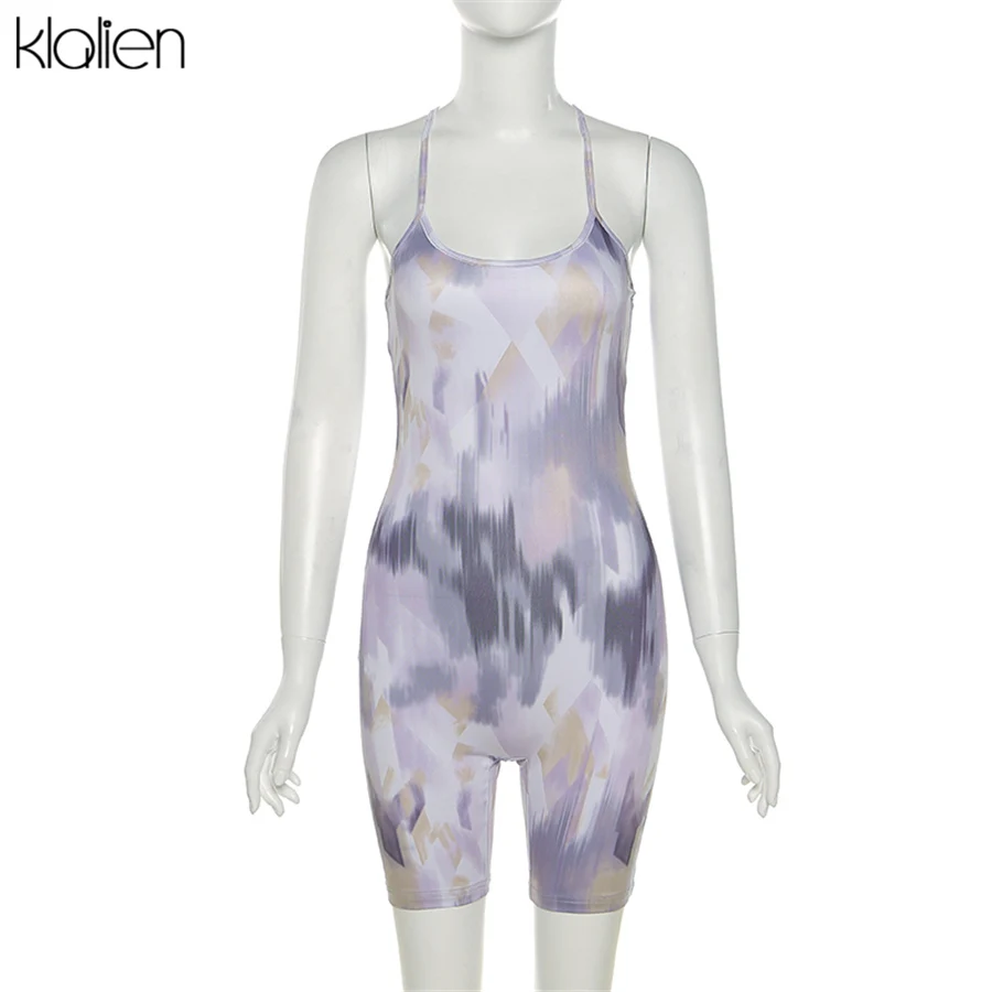 

KLALIEN Women Summer Sexy Camisole Playsuit Fashion Casual Skinny Print Colorful Female Playsuit Street Club Wear Sports