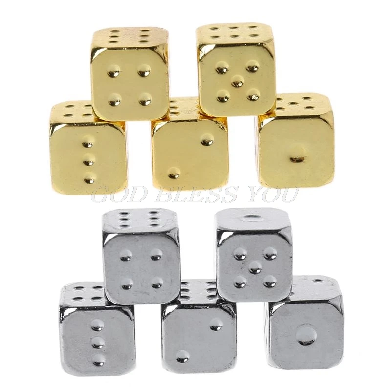 

5pcs 13mm Metal Dice Gold/Silver Solid Heavy Dice Bar Night Club Party Drinking DND Game Dice Drop Shipping