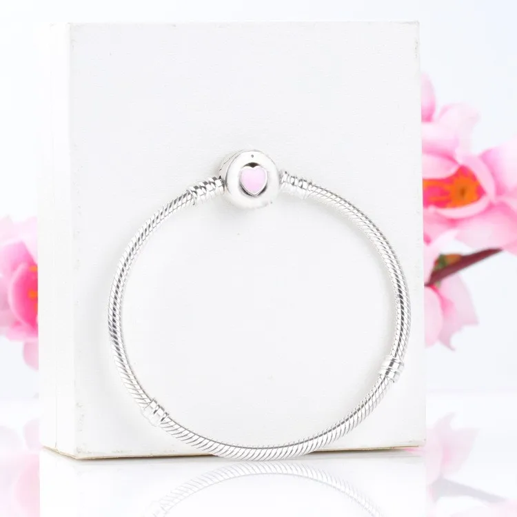 

Original 925 Silver Pan Bracelet Shiny Pink Heart Button Pan Bracelet Fit European Charm Bracelets Women Jewelry
