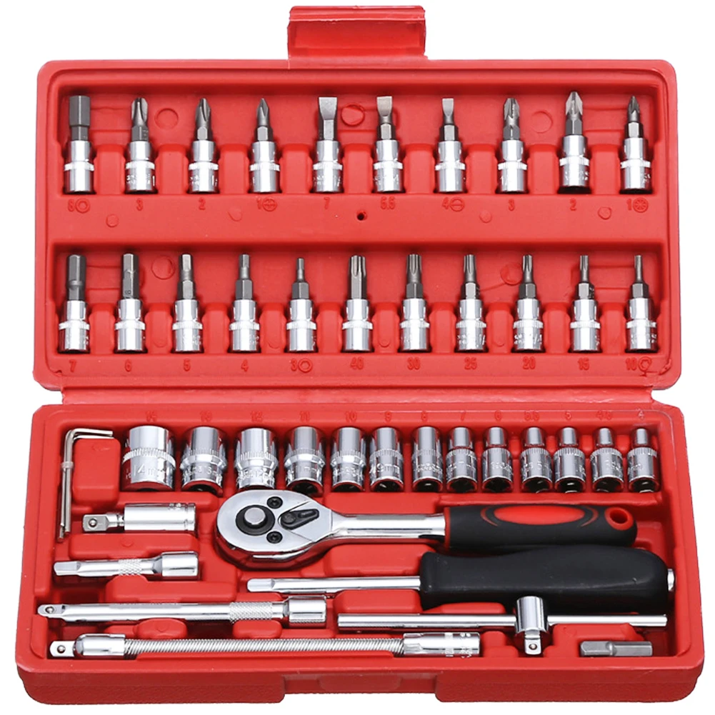 

46PCS Drive Socket Set Rratchet and Drive Sockets Set Ratchet Spanner Set for Car Bicycle Motor Repair Hand Tool Kit ђѬђповеѬ