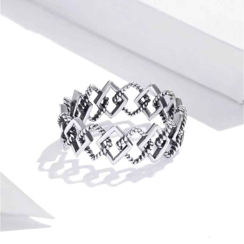 

YAZI Geometric Rhombus Cross Simple Style Rings Simple Style Silver Color Finger Ring For Women Retro Engagement Jewelry Gifts