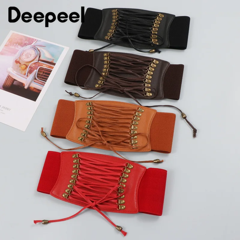 

Deepeel 1pc 64*9.3-13cm New Retro Knot Cummerbunds Women's Elastic Waistband Fashion Corset Luxury Decorative Fashion Belts