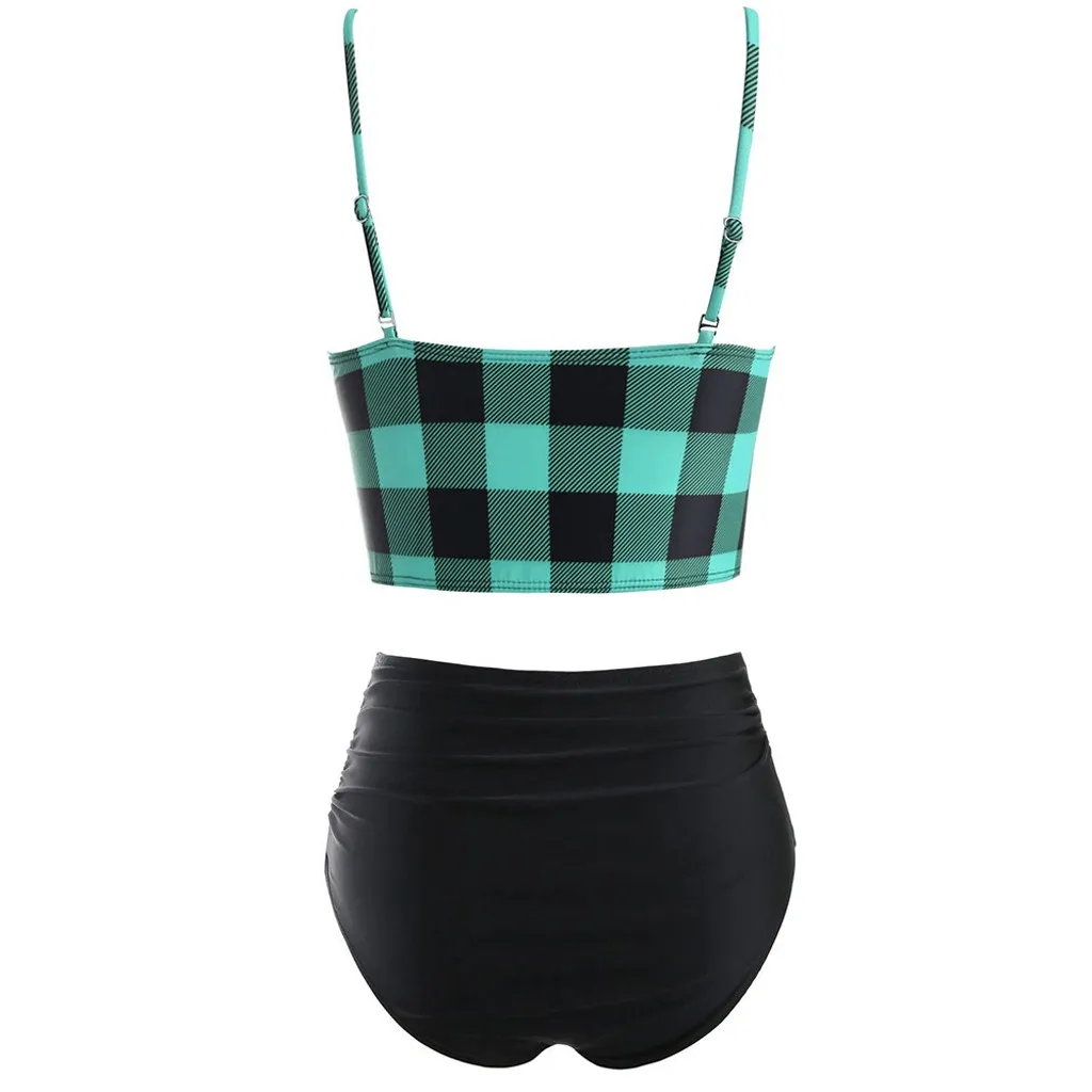 

ISHOWTIENDA Women Push-up Padded Bikin Set Plaid Bowknot Push Up Tankini Swimwear Bikinis 2021 Mujer