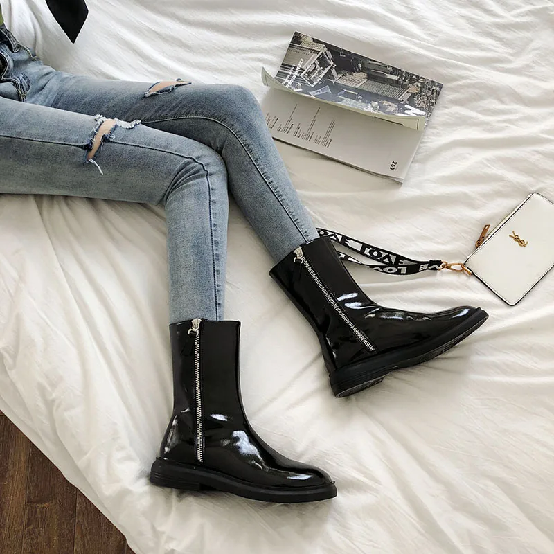 

Zipper Metal Decoration High Boots mid-calf Boots Women Party Night Club Shoes Woman Autumn Winter Warm boots