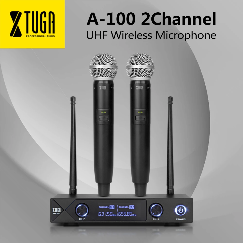 XTUGA аудио Xiao Mi Phone Профессиональный UHF A-100 2 канальный беспроводной микрофон система UHF беспроводной караоке вечерние бар качество