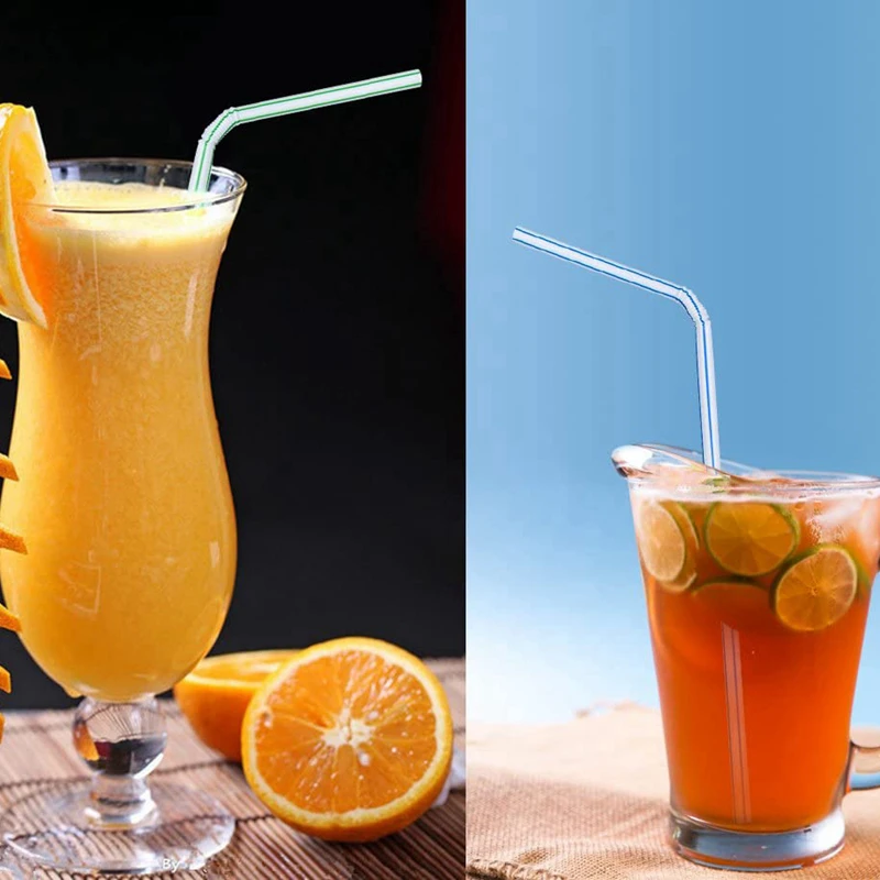 1500 Pcs Flexible Plastic Straws Striped Multi Colored Disposable Straw 8 Inch Long Straws Plastic Environmentally Friendly stainless steel straws titanium plated colored metal straws environmentally friendly innovative for drinks milk tea