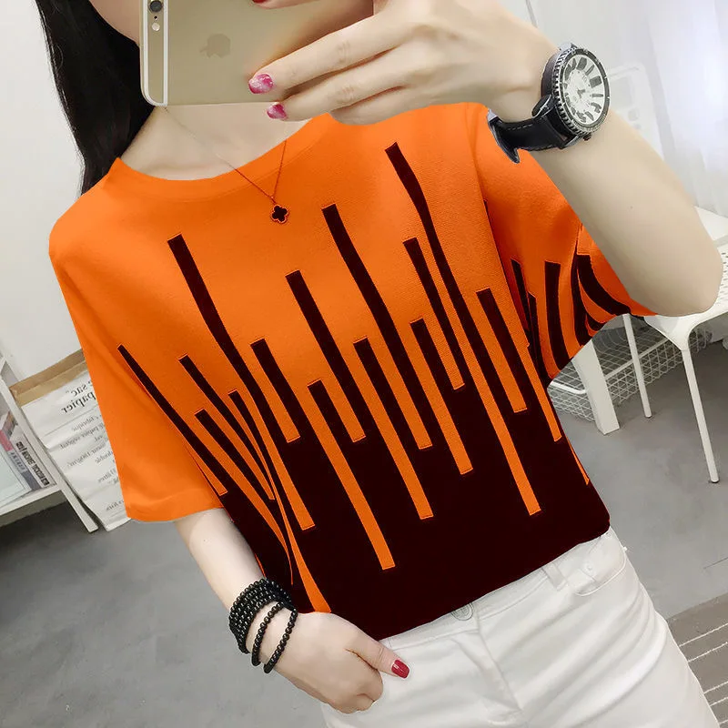 

Women Spring Summer Style Knitted Blouses Shirts Lady Casual Short Batwing Sleeve O-Neck Knitted Blusas Tops DF4117