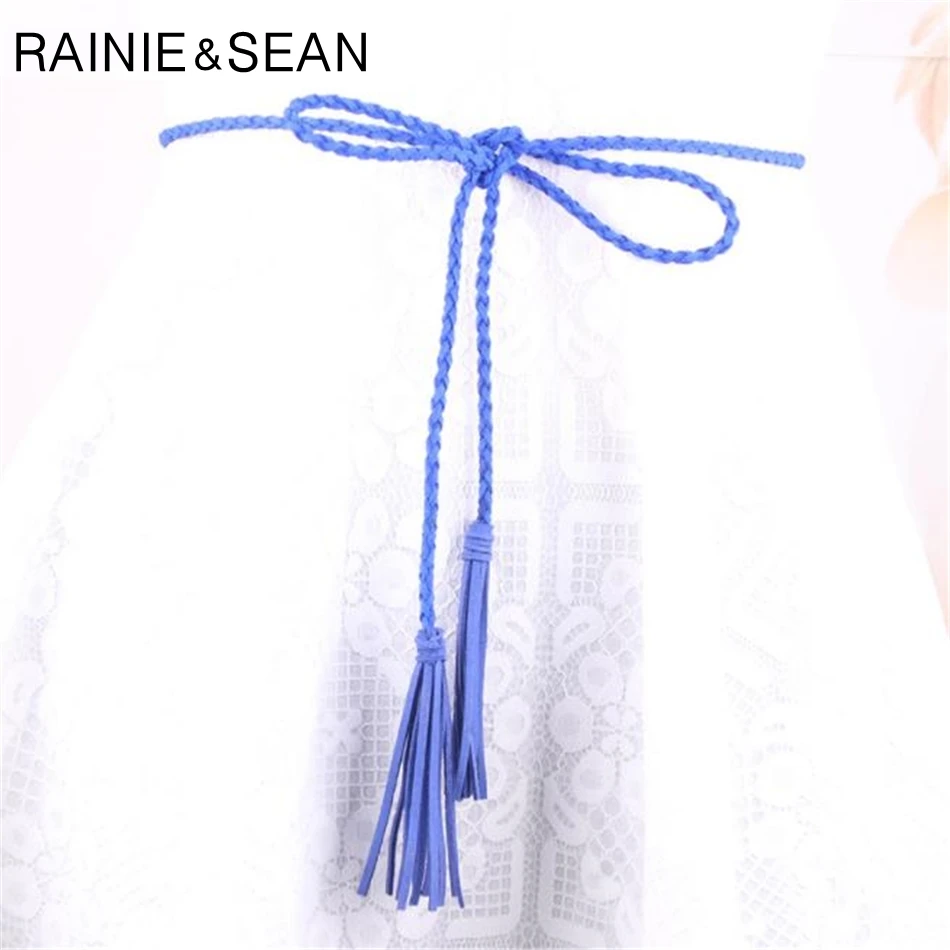 Плетеный кожаный женский ремень RAINIE SEAN тонкие женские ремни с кисточками для