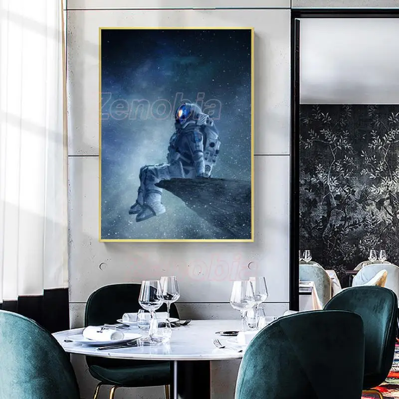 

Abstract Poster Wall Art Blue Astronaut Home Decoration Hd Print Pictures for Bedroom and Living Room Frameless Style