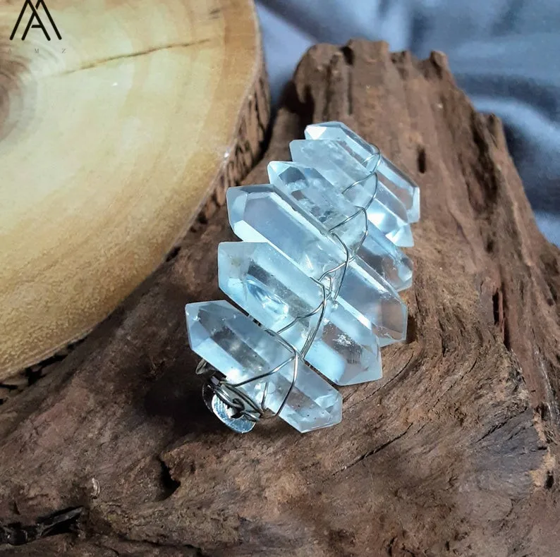 

5PCS Silvery Wire Wrapped Blue Quartz Double Point Hair Clip Pins Tiara For Women Crystal Hairclips Hairgrip Jewelry HG028AMAI.D